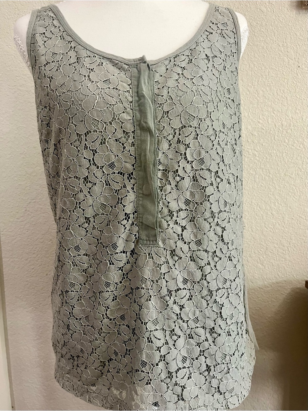 J crew Lace Overlay Sleeveless Tank Top - Sage Green